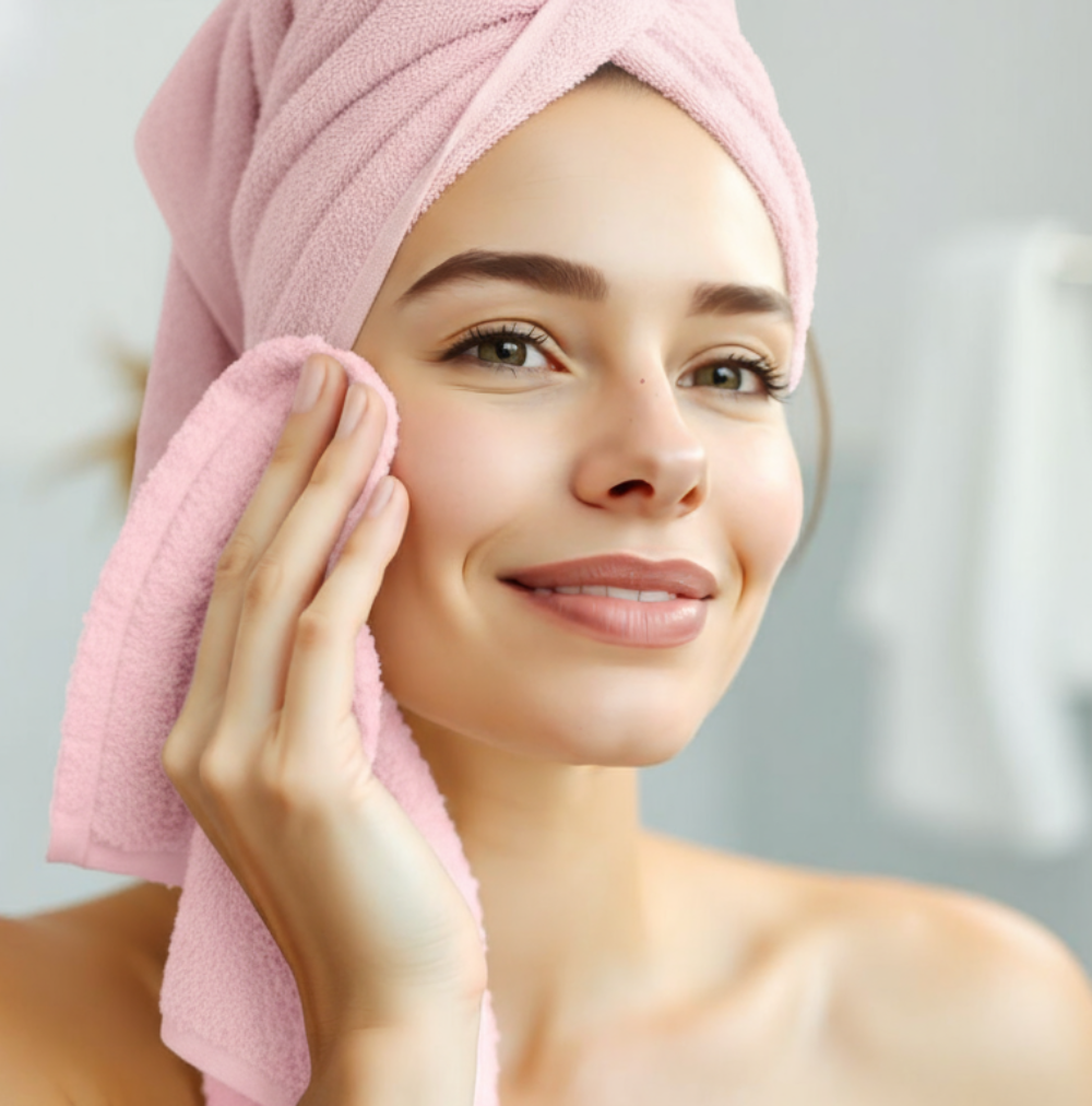 VWAY Toalha de Limpeza Facial Algodão de Bambu Rosa