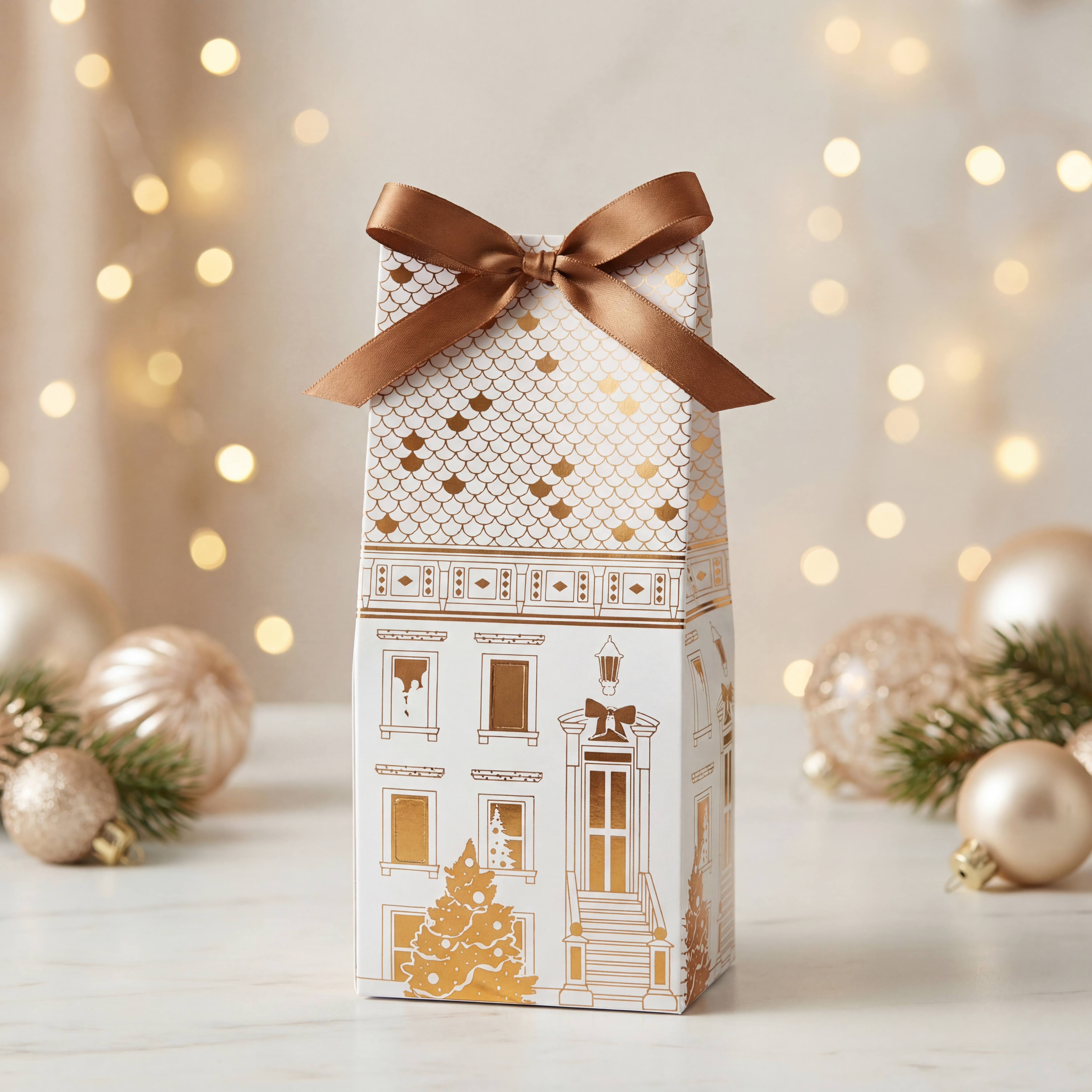 VWAY Caixa de Cartão Festiva c/ Fita Cetim 8x7x15,9cm