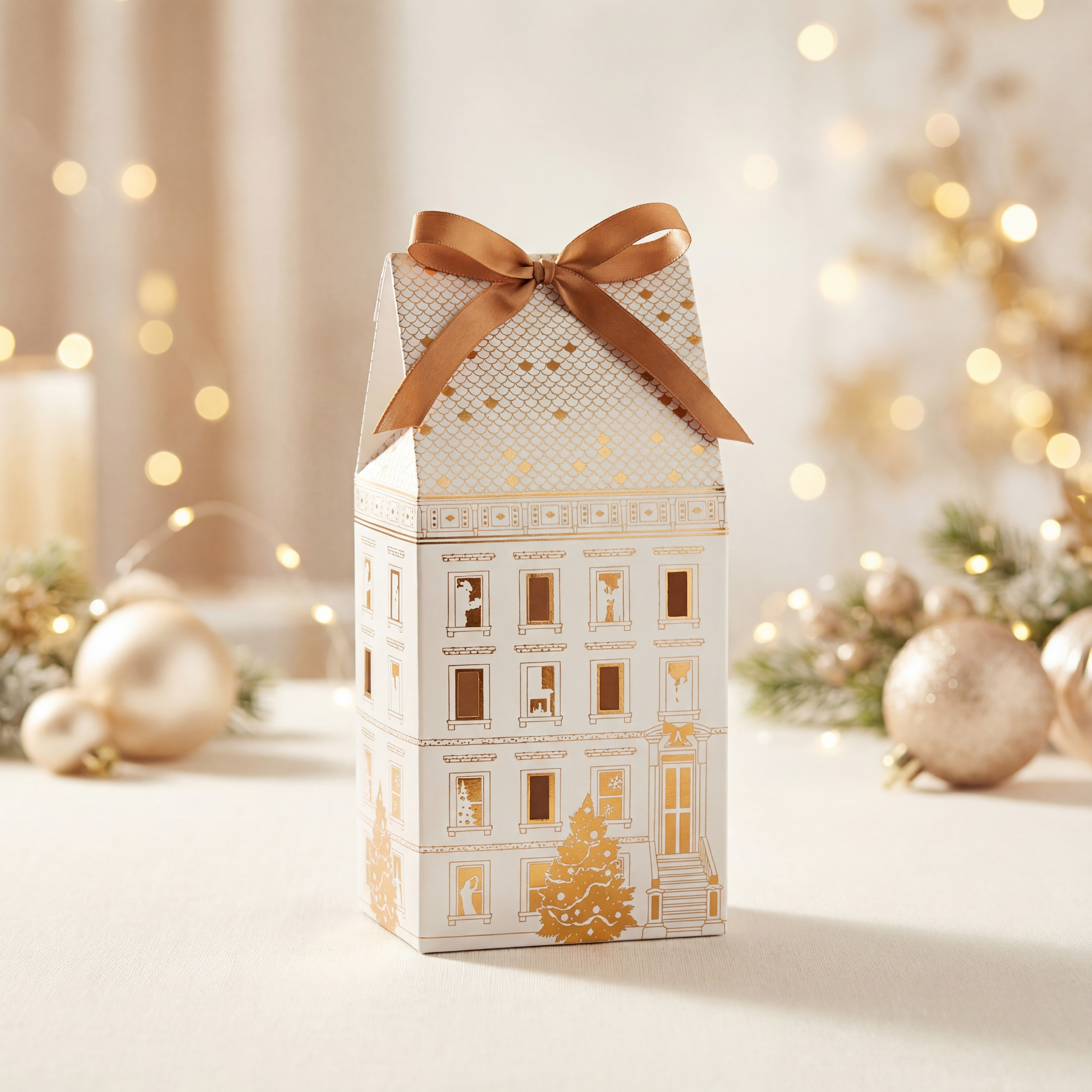 VWAY Caixa de Cartão Festiva c/ Fita Cetim 12x10x23,5cm